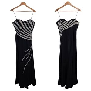 VTG Cassandra Stone Elegant Black Silver Beaded Evening Dress Side Slit Sz 12